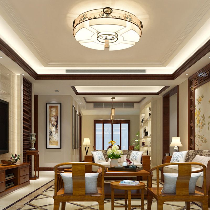 5/7/11 Teste Flush Mount Stile Cinese Tessuto Flush Plafoniera per Sala da pranzo