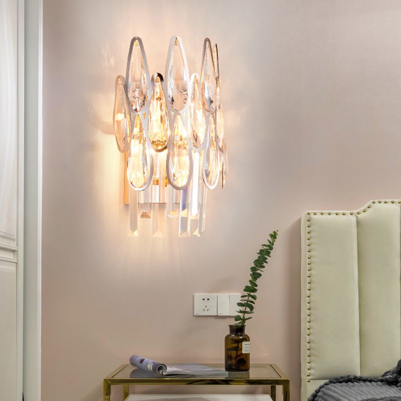 1 Light Living Room Wall Mount Light Nordic Chrome Sconce Light with Teardrop Crystal Shade