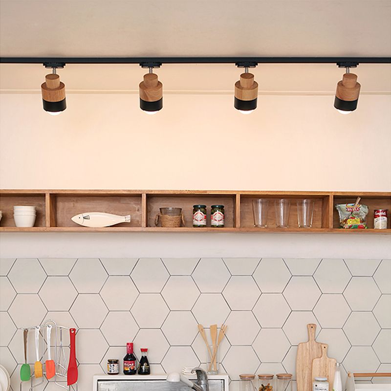 Iluminación LED sobre riel de estilo japonés, luz semiempotrada cilíndrica de madera maciza para el hogar, sala de estar y tienda de ropa, tienda comercial