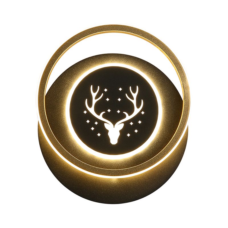 Circle Wall Lighting Ideas Nordic Acrylic 10"/12" Wide LED Bedside Surface Wall Sconce with Antler Design in Black