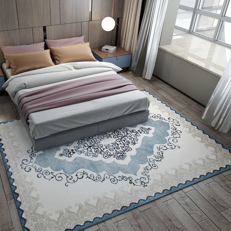 Rapis bleu traditionnel Rapier antique Rapier polyester Tapis résistant aux taches pour la décoration intérieure