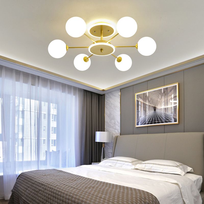 Glass Spherical Shape Chandelier Light Modern Style Multi Light Hanging Lamp for Bedroom