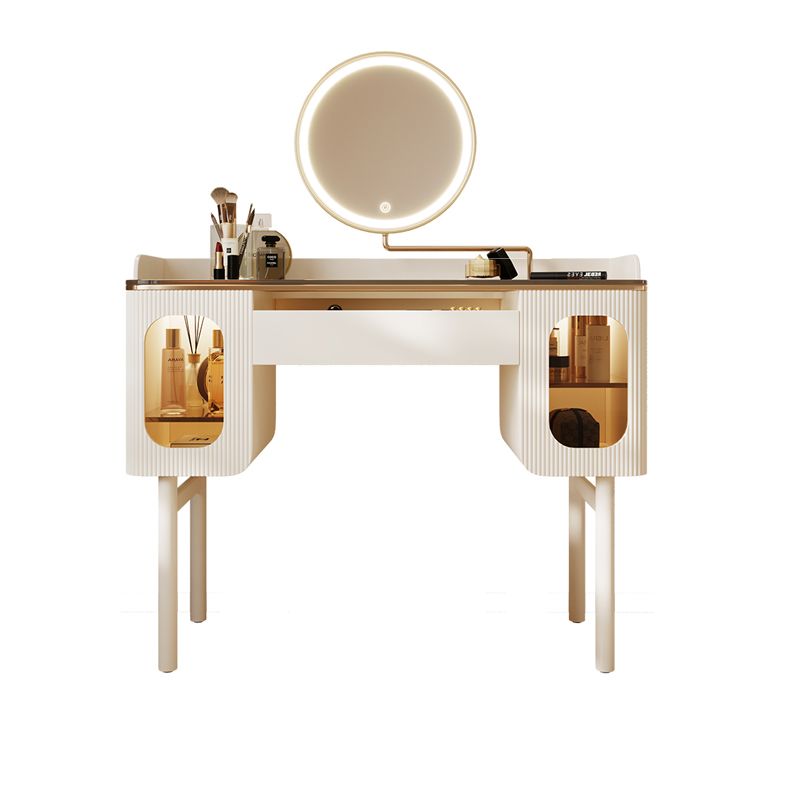 Glass Top Makeup Vanity Desk Storage Dressing Table Stool Set with Drawer