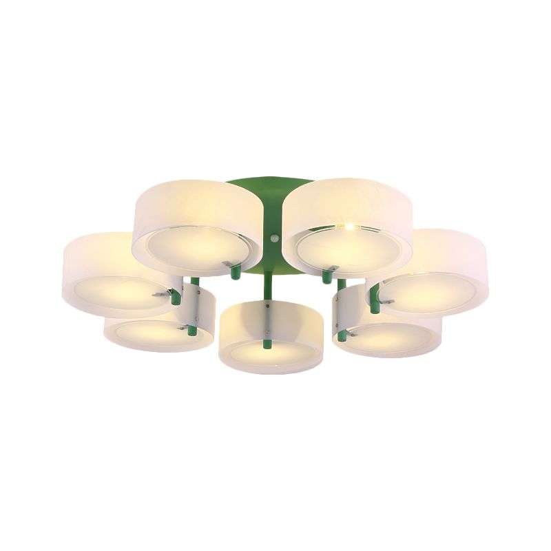 Lámpara de techo semi empotrada de tambor blanco, accesorio de techo de cristal de leche para Loft, macarrón, para sala de estudio