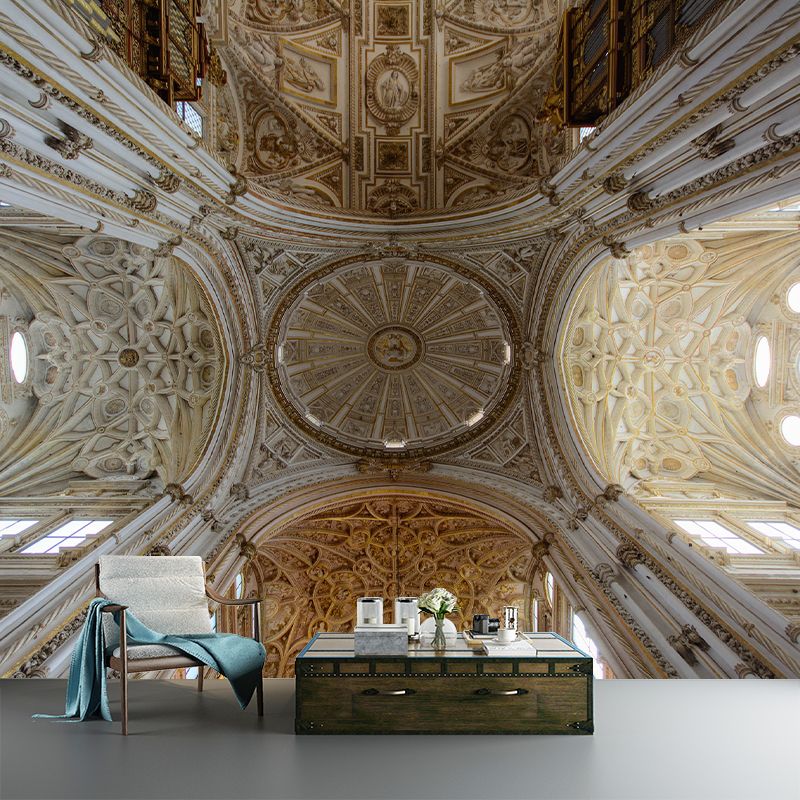 Church Construction Pattern Mildew Wall Mural Horizontalt for Living Room