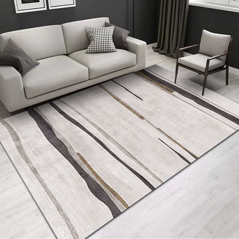 Beige Modern Carpet Polyester Line Carpet Non-Slip Backing Carpet for Drawing Room