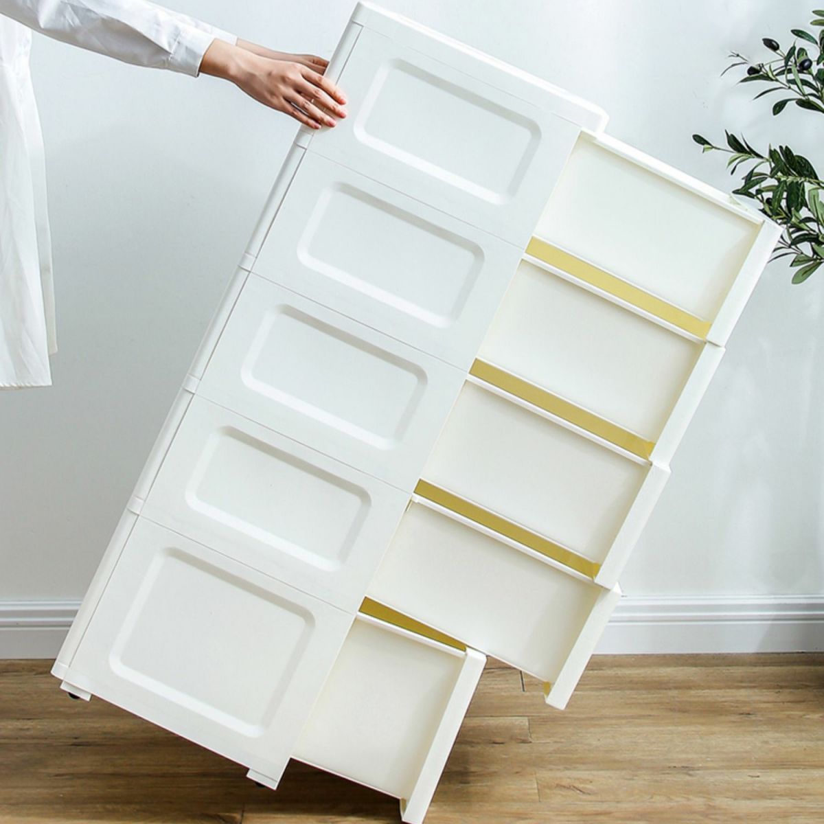 Plastic 5-drawer Storage Cabinet Modern Wardrobe Armoire with Legs