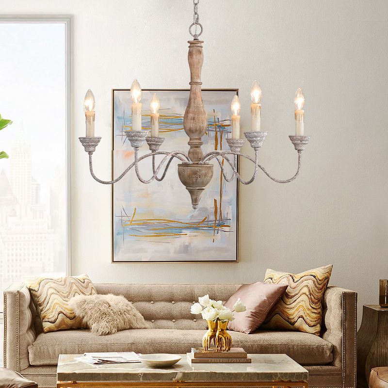 6-Lights American Vintage Candlestick Chandelier with Older Rust Gooseneck Arm 28.5" Wide Rustic Style Hanging Light for Dining Room