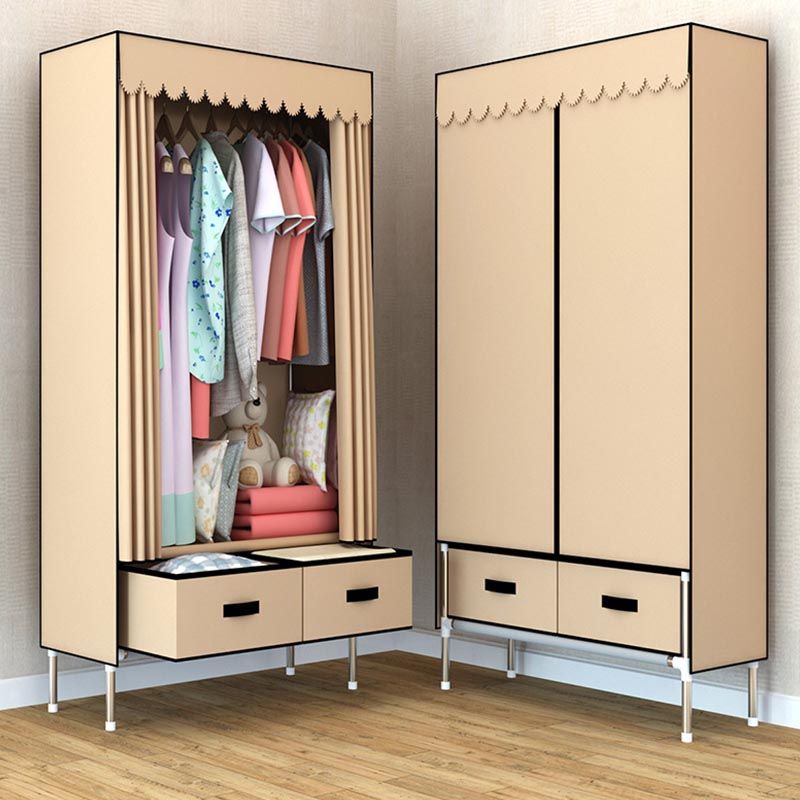 Contemporary Style Metal Wardrobe 2 Drawers Wardrobe Closet with Legs