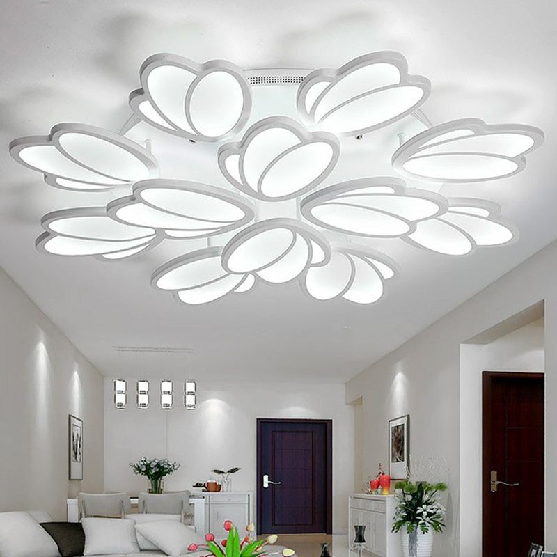 BlumenlED Semi Flush Moderne Acryl Wohnzimmer Flush Deckenleuchte in Weiß