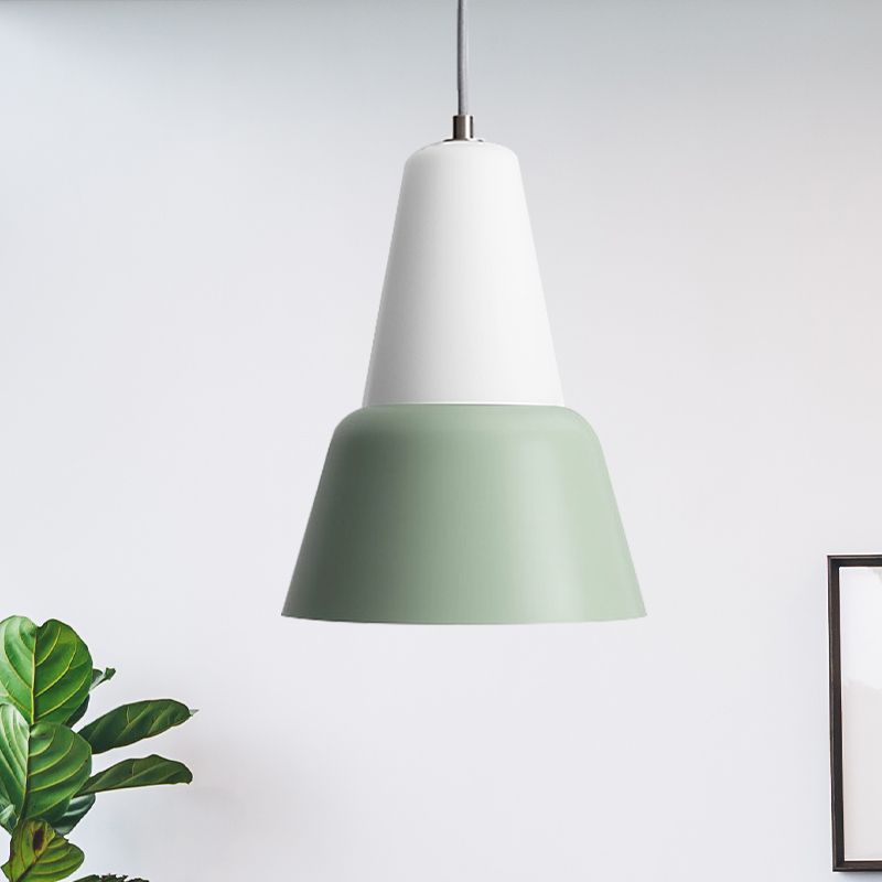 Cone Hanging Light Fixture Macaron Metal 1 Head 6.5"/10.5" Height Pink/Blue/Black Pendant Ceiling Light