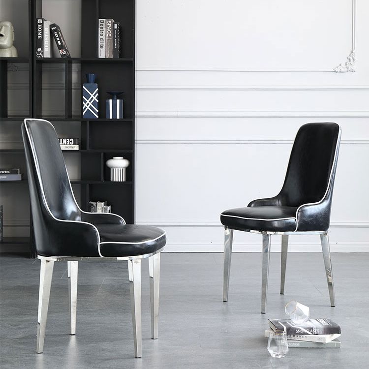 Chaises de salle à manger scandinaves avec 4 jambes en métal chaise sans bras en cuir en cuir pour la maison