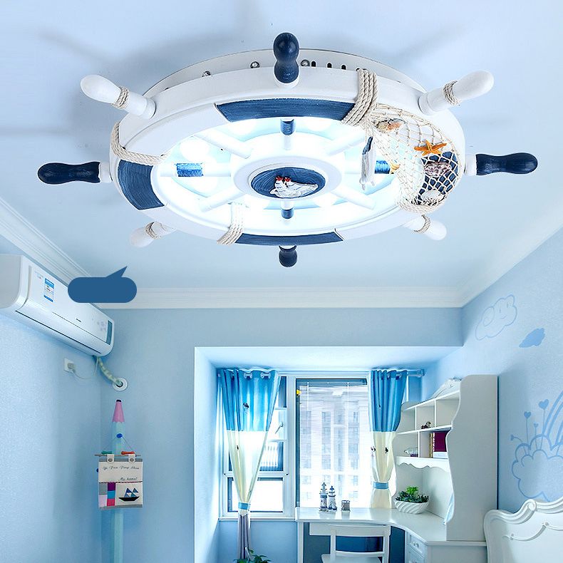 Mediterranean Flushmount Light Creative Cartoon Boat Rudder Personality Boy and Girl Bedroom Study Resin Energy-saving Lamps