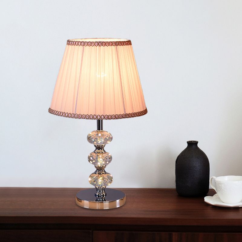 Stof cilindrische schaduw bestudeer licht eigentijdse 1 kop nachtkastje verlichting in zilver/beige/koffie met kristallen lamppost