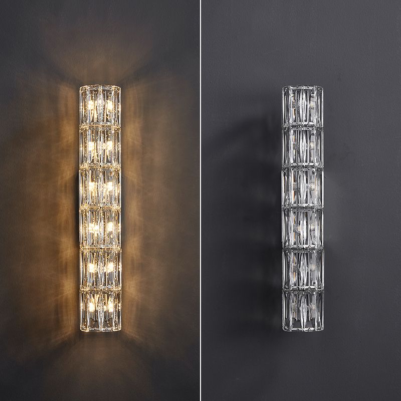 Postmodern Crystal Wall Light Cylinder Multi Light Wall Sconce for Living Room