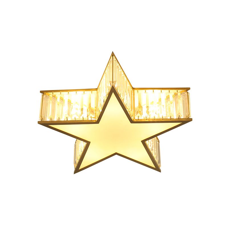 5 Lights Ceiling Flush Mount Simple Bedroom Flush Light Fixture with Star Crystal Shade in Gold