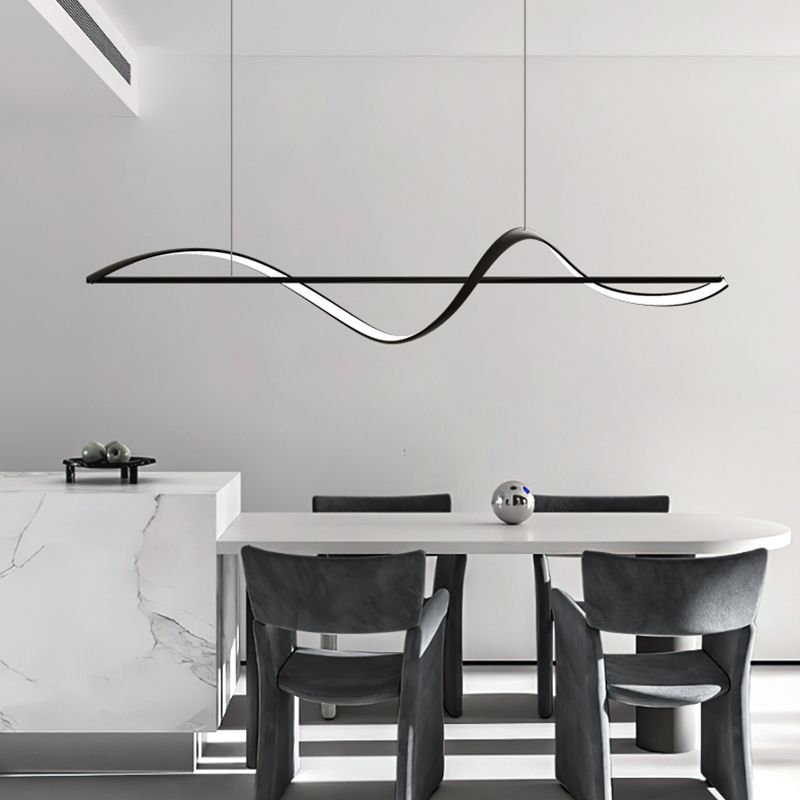 Modern LED Island Lamp Strip Shape Island Hanging Lamp with Plastic Shade for Dining Room