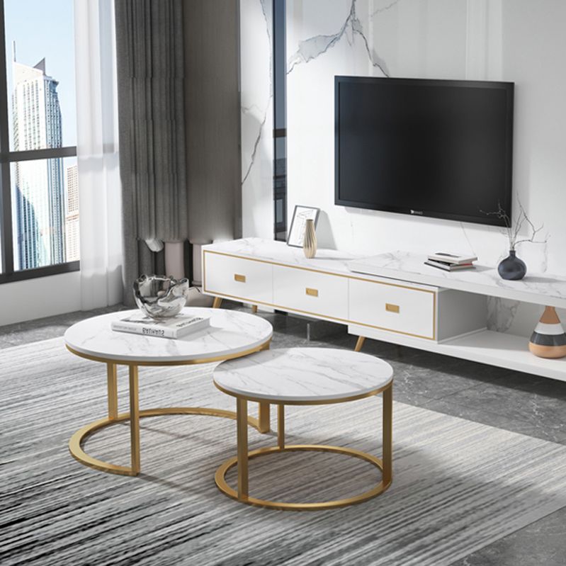 Slate Frame Coffee Table Round Nesting Coffee Table Set for Living Room
