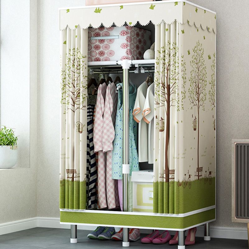 Contemporary Wardrobe Closet with Shelves Metal Wardrobe Armoire