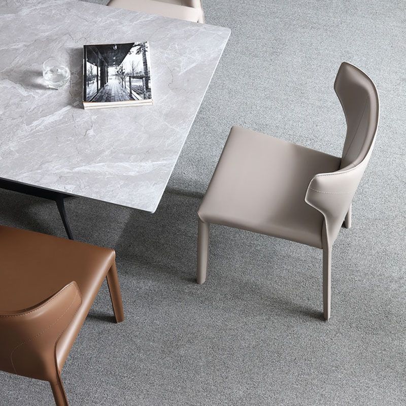 Silla de comedor de cuero moderna, silla lateral sin brazos con respaldo para uso doméstico