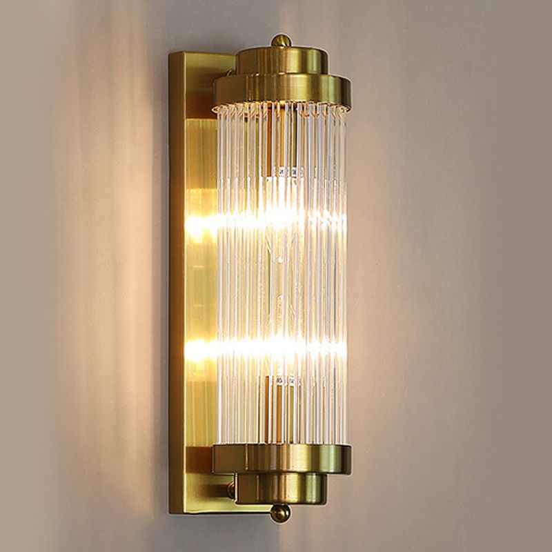 Modern Style Cylinder Wall Sconce Crystal 2 Light Sconces for Living Room