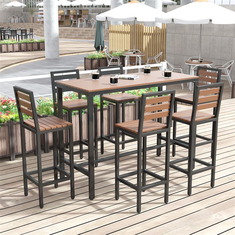 Metal and Wood Patio Table Rectangle Industrial No Distressing Bar Table