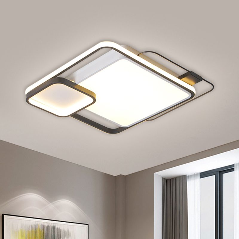 Contemporary Square Flush Light Fixture Metallic LED Bedroom Flush Mount Lamp in Black