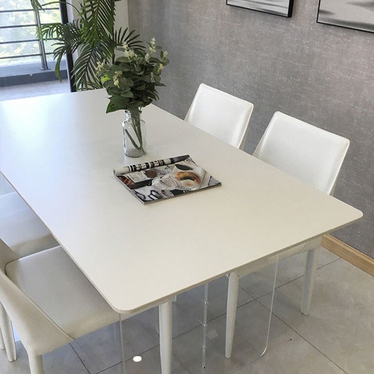 White Stone Dinette Table with Acrylic Base Modern Rectangle Dining Table