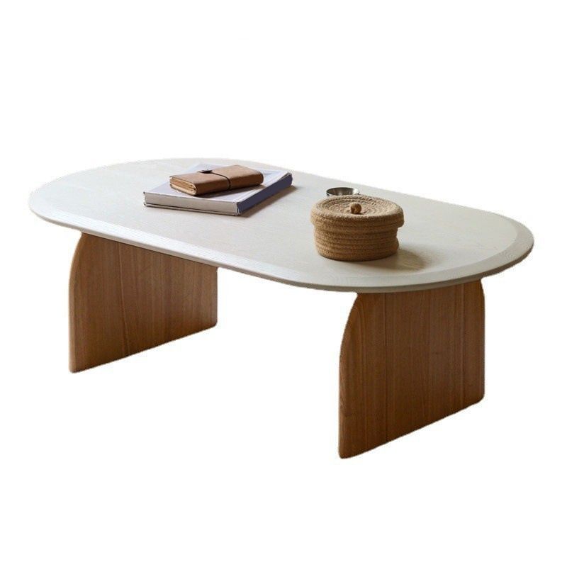 Scandinavian Pine Wood Coffee Table with Sled Base Oval Coffee Table
