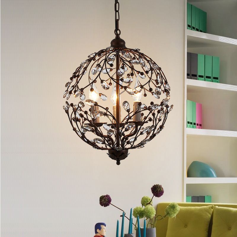 Crystal Globe Kroonluchter Hedendaagse 3 bollen zwart/bronzen hangend hanglampje voor eetkamer