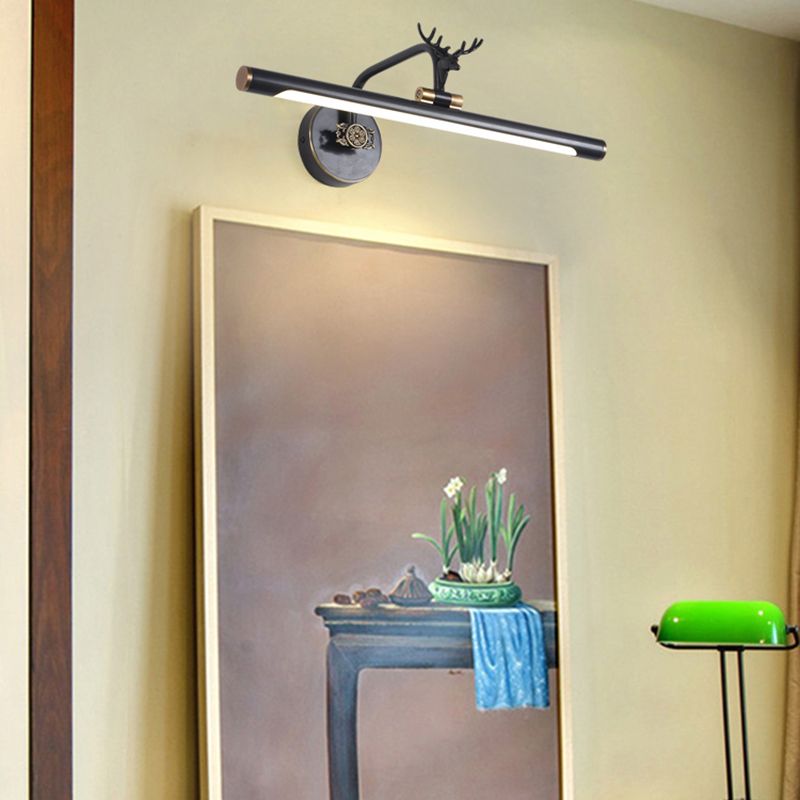 LED Metal Wall Vanity Light Simplicity Black/Antique Brass Linear Bathroom Wall Lighting Ideas with Deer Design, 14"/18"/23" W