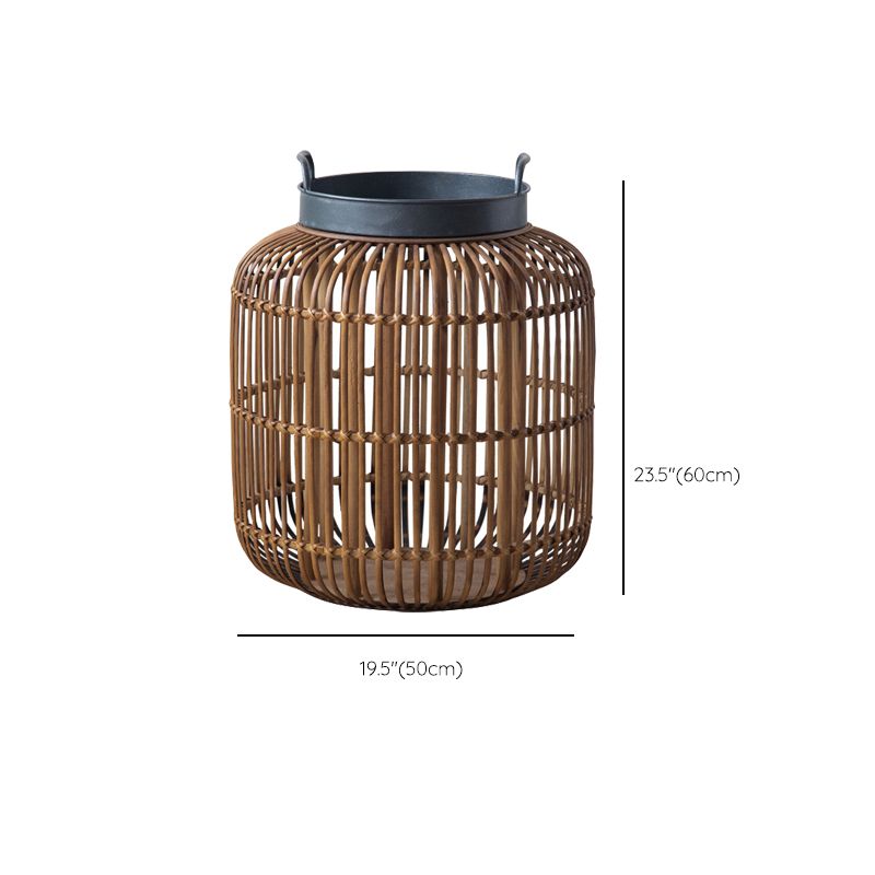 Tray Top Side Accent Table Rustic Metal and Rattan Drum End Table