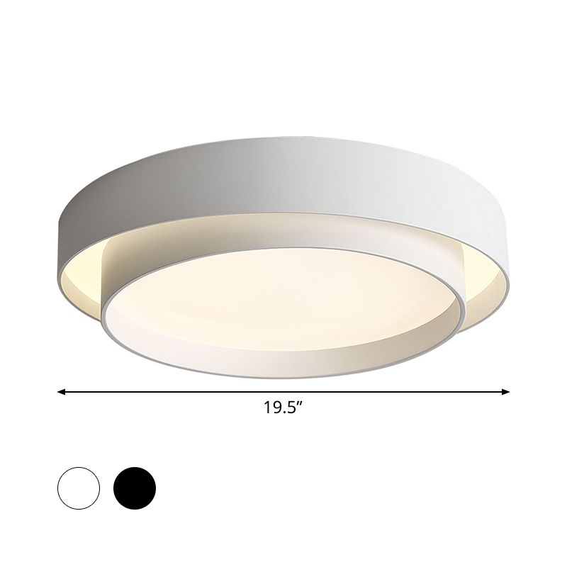 16"/19.5" Wide Simple LED Flush Mount Acrylic White/Black Layered Circle Ceiling Light Fixture in Warm/White Light