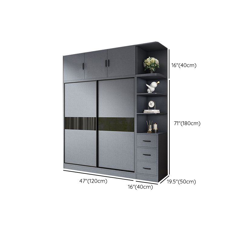 Modern Grey Wardrobe Cabinet Engineered Wood Wardrobe with Garment Rod