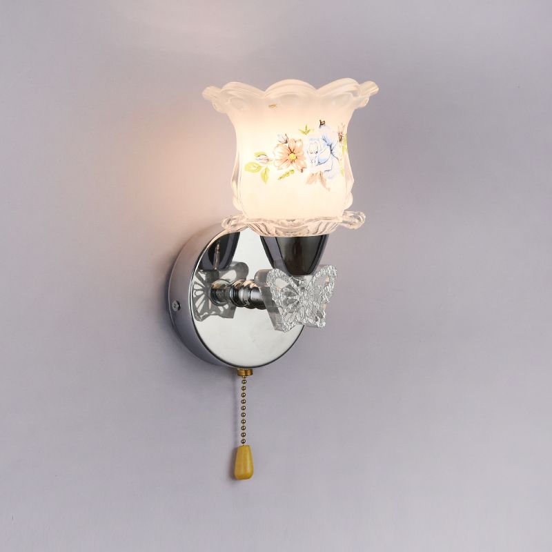 Lampade a fiore di fiore lampada moderna a parete in argento a 1 luce con tonalità di erba