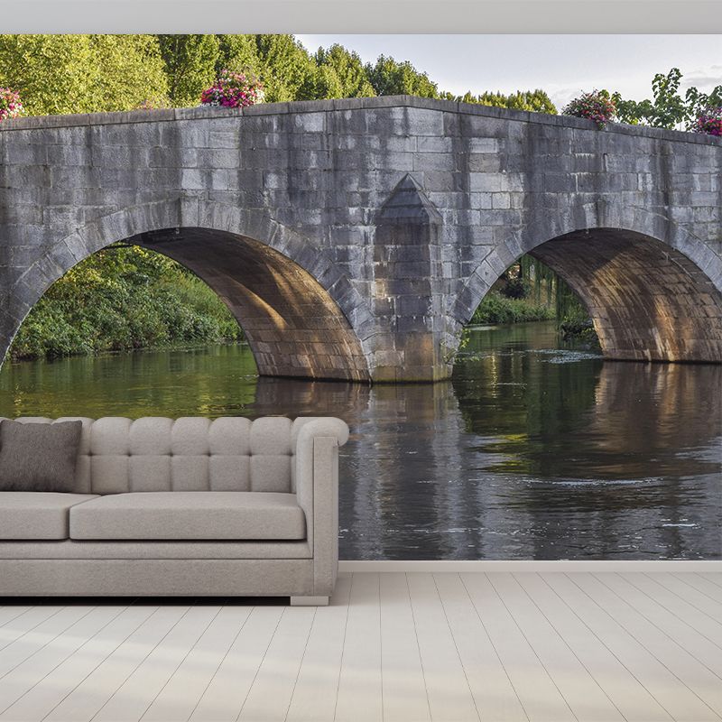 Contemporary Stone Bridge Architecture Mural Stain Resistant for Study Room