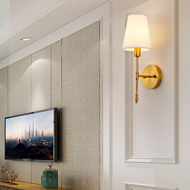 American Style Golden Vanity Light Fabric Shade Vanity Lamp for Shower Room