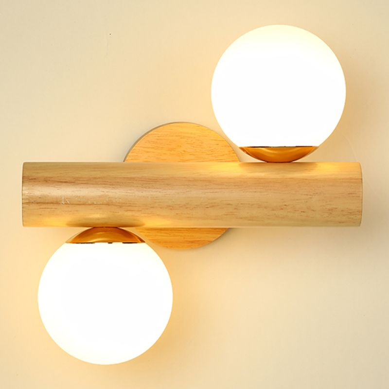 Iluminación de pared de madera de 2 luces lámpara de pared de globo moderna con sombra de vidrio