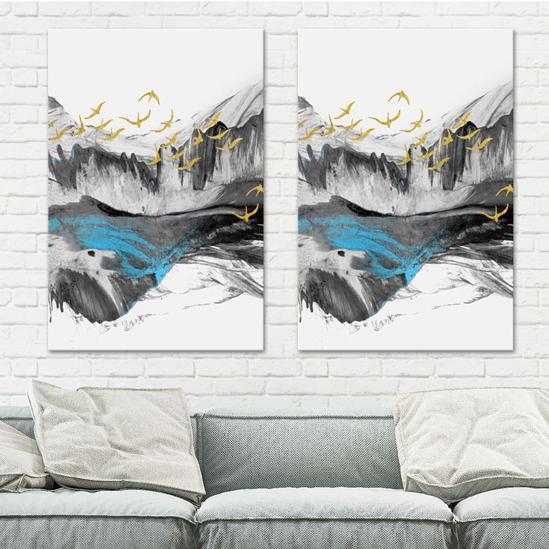 Bird Flying over Mountains Painting Textured Modernism Dining Room Wall Art Decor