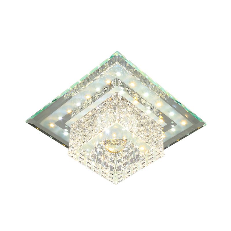 Einfachheit Square Flush Mount Lighting Facettiert Crystal LED-Portsch in der Nähe von Deckenlampe in Chrome