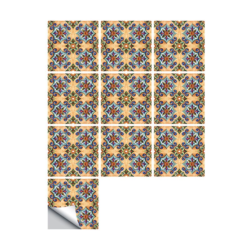 Floral Moroccan Tiles Wallpaper Panel Boho PVC Wall Art in Blue-Brown, Easy Peel off