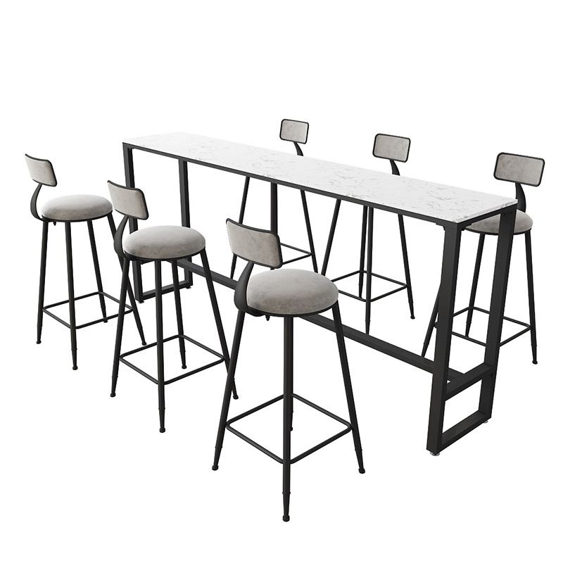 Industrial 1/2/7 Pieces Bar Table Set Rectangle Marble Counter Table with High Stools