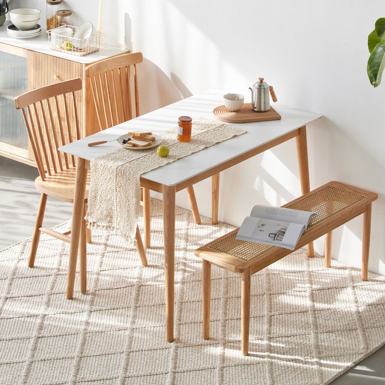 Moderne stijl gesinterde stenen eettafel witte rechthoekige tafel met houten basis