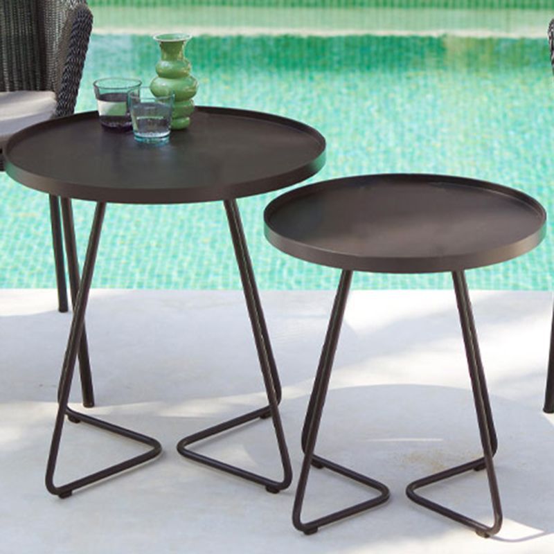 Mid-Century Metal Round Tray Top Side Table Iron Sled End Table