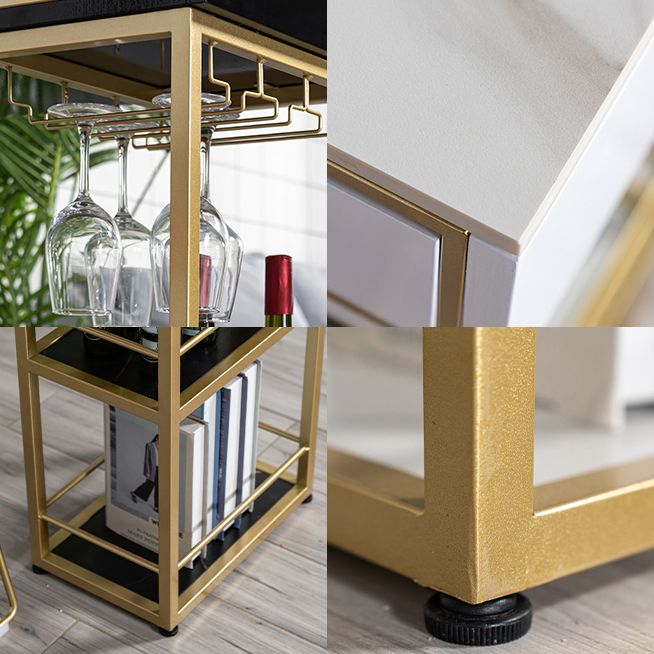 Rectangle Glam Cocktail Bar Table Double Pedestal Hall/Pub Table with Drawer