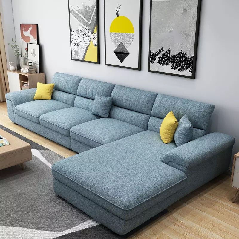 Contemporary L-Shape Sectional with Pillowed Back Cushions for Four People