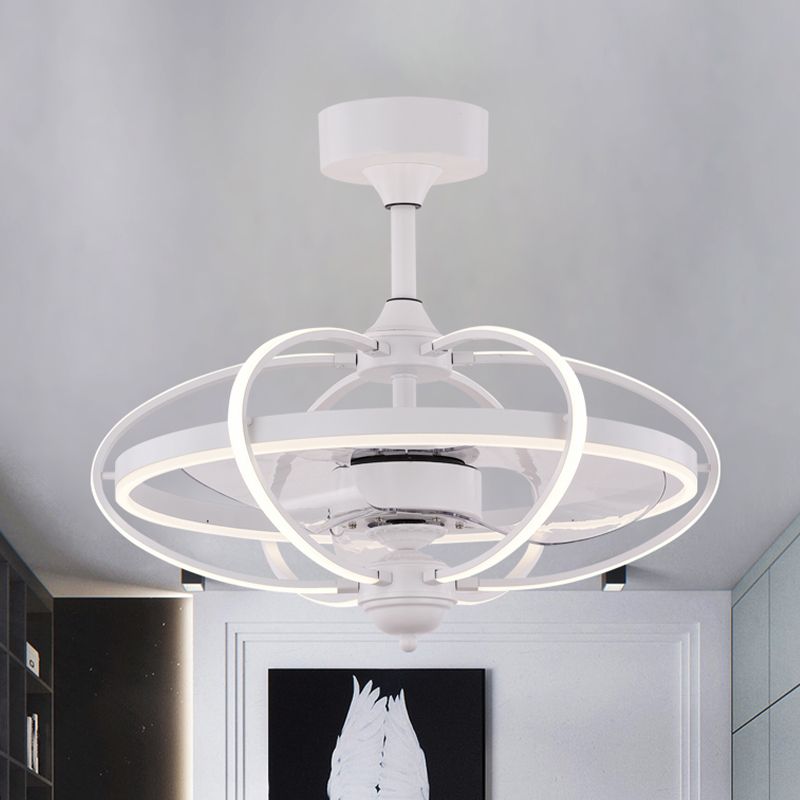 Silber/Weiß/Gold Oval Cage Semi Flush Mount Simplicity LED Silicon Hanging Lüfter Licht mit 3 braunen Klingen, 19,5 "H