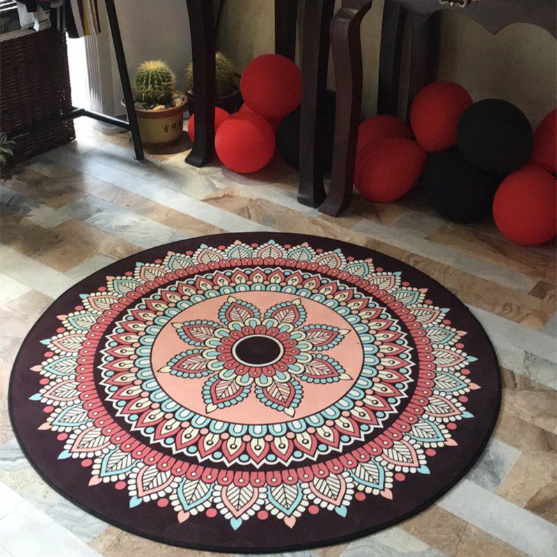 Chic Multi Color Persian Rug Polyester Flower Print Carpet Washable Anti-Slip Pet Friendly Rug for Home