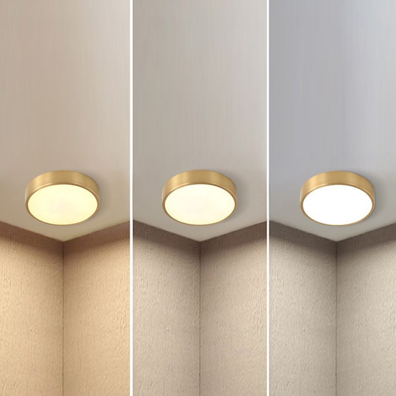 Plafonnier LED de forme ronde en cuivre moderne, 1 lumière, montage encastré pour le salon