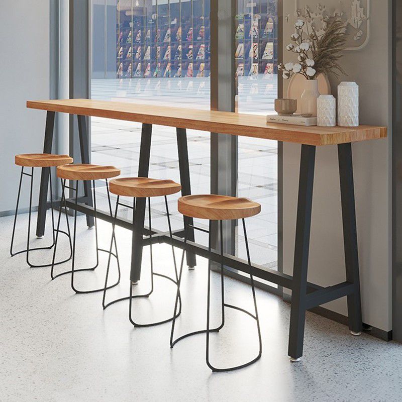 Modern Wood Bistro Bar Table with Rectangle Table Top Black Trestle Table - 42" H